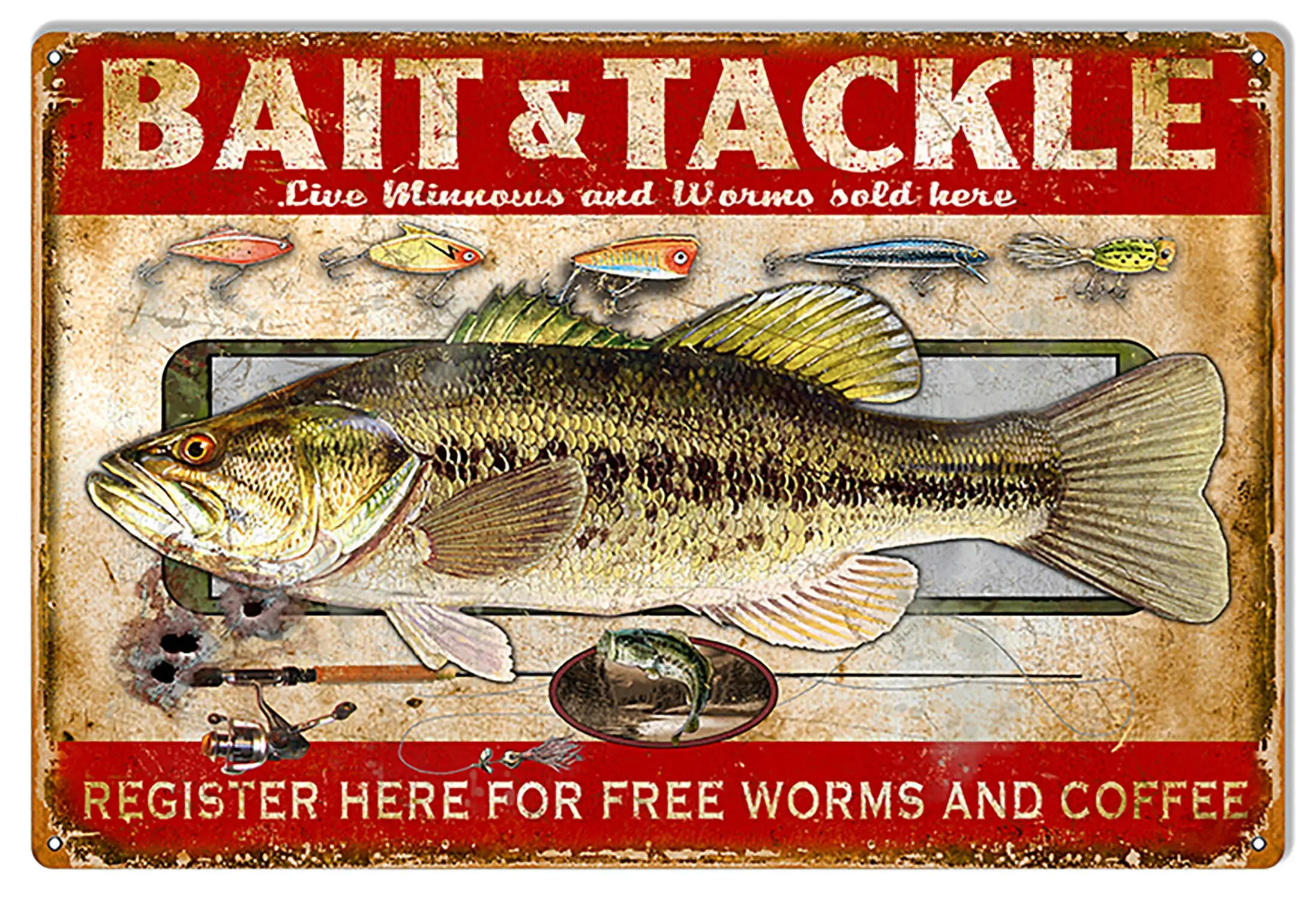 WEERSHUNILYIBGO Bait and Tackle Hunting and Fishing Metal Sign Vintage Metal Tin Sign for Men Women,Wall Decor for Bars,Res sign