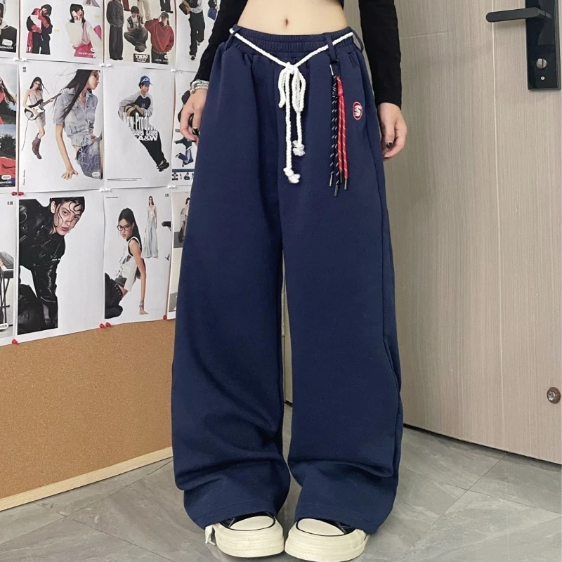 Pantaloni della tuta in tinta unita donna 2024 autunno nuova gamba dritta High Street pantaloni larghi a figura intera pantaloni Casual versatili femminili