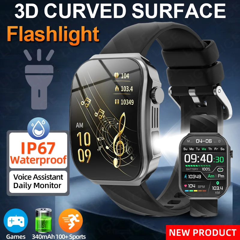 LIGE Smart Watch 2.2" HD Screen Long Battery Life 100+ Sports Modes Flashlight Voice Assistant Wireless Calling smart watch 2026