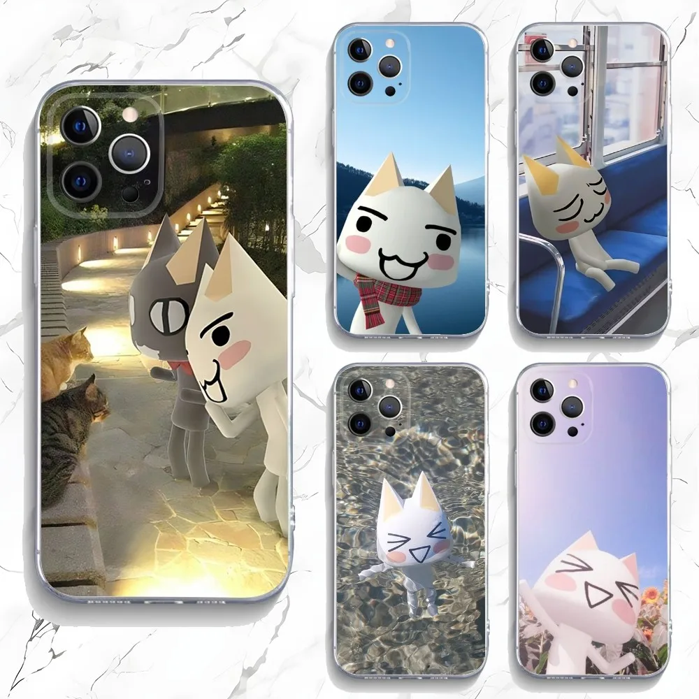 Cute Toro Inoue Cat Phone Case For iPhone 15,14,13,12,11 Plus,Pro,Max,XR,XS,X,7,8 Plus,SE,Mini Transparent Silicone Soft