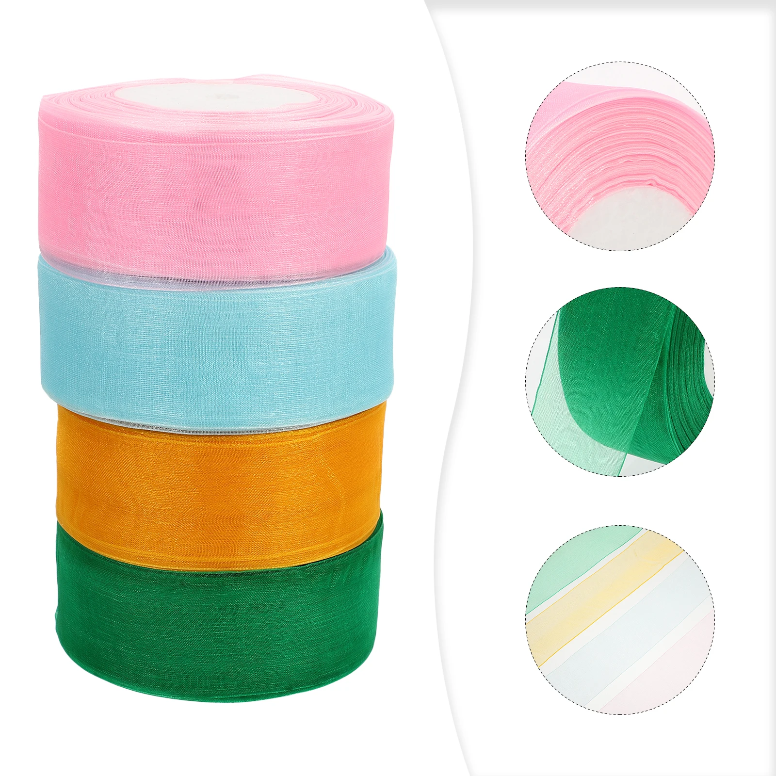 

4 Rolls Colorful Chiffon Organza Ribbon Sheer Satin DIY Gift Wrapping Decoration for Weddings Bows Hair Accessories Shimmer