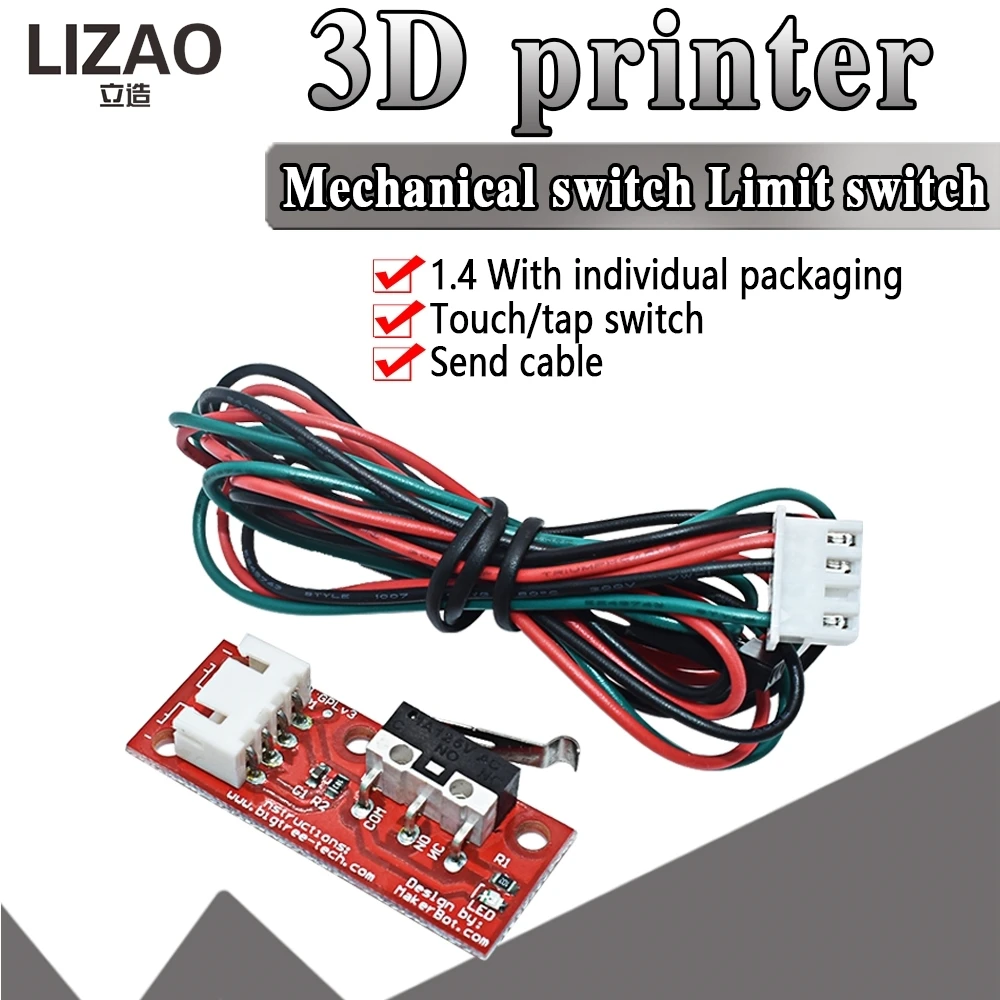 3D Printer Mechanical Limit Switch, Touch/Tap Endstop with Cable, Individual Packaging for RepRap Prusa i3 and CNC Machines
