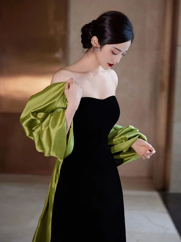 Hot sale No. 39 black French high-end evening dress for women 2024 new niche high-end host birthday party