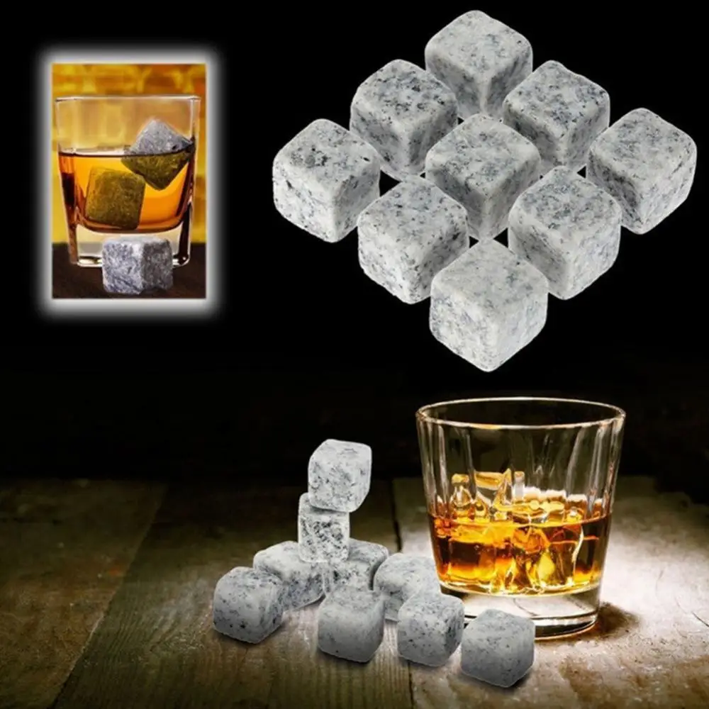 6/9Pcs Granite Ice Cube Stone Reusable Cooling Ice Cubes Whiskey Stones Granite Whiskey Rocks Bar Party Wine Chilling Stones