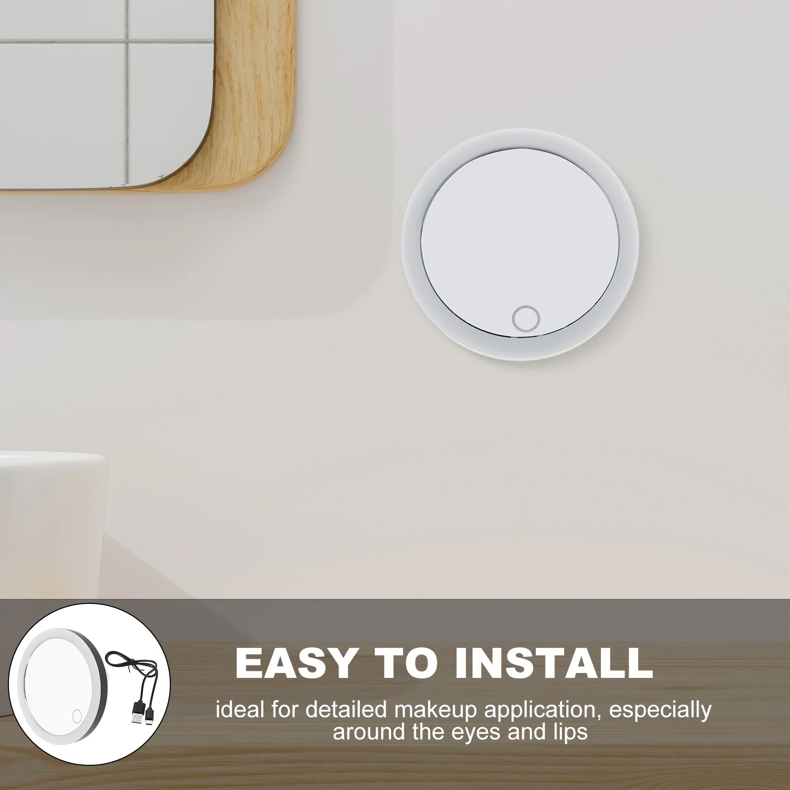 Rechargeable LED Makeup Mirror 10x Magnifying Triple Suction Cups Portable Lighted Travel Vanity Compact Mirror