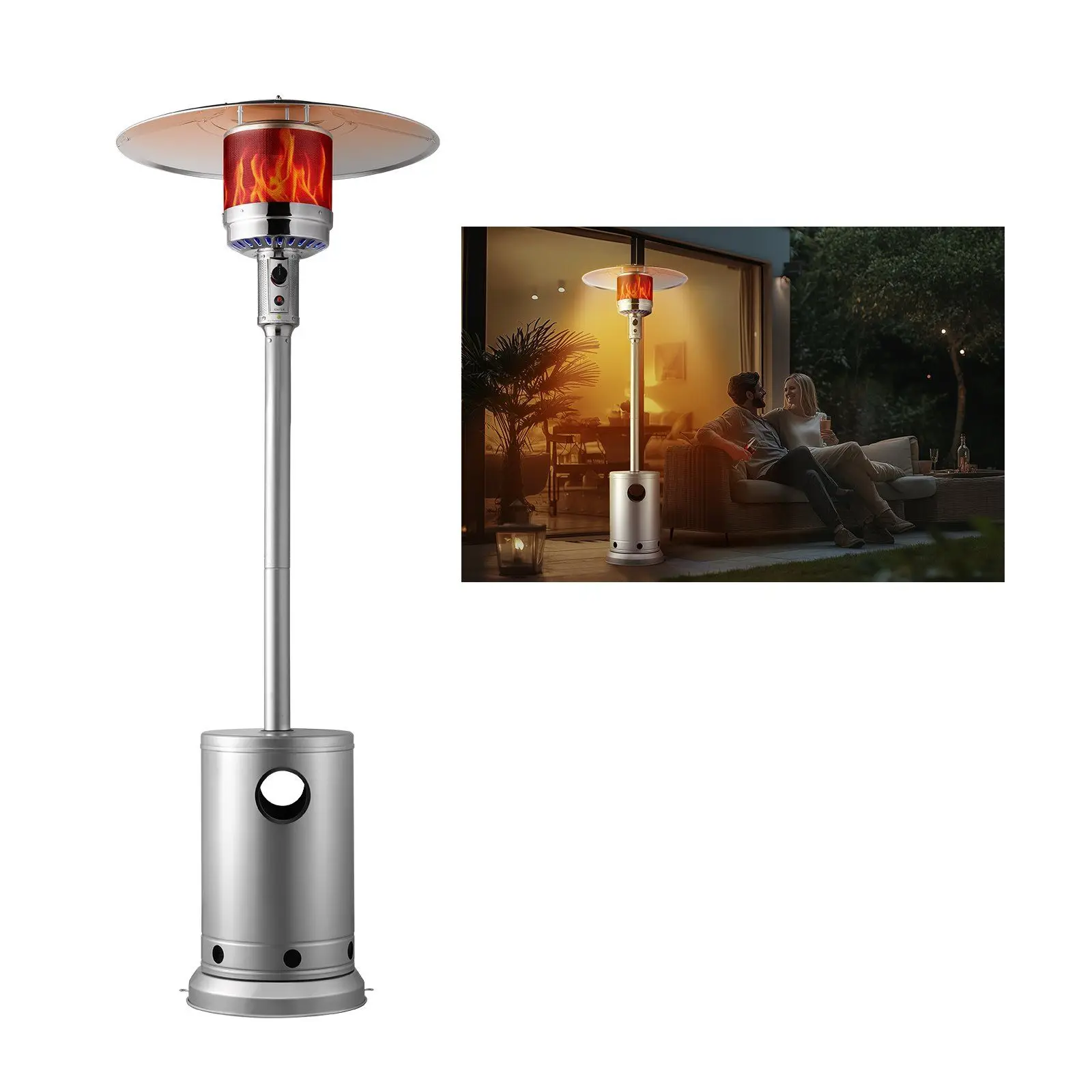 Propane Patio HeaterTall Hammered w/Round Table Outdoor Silver