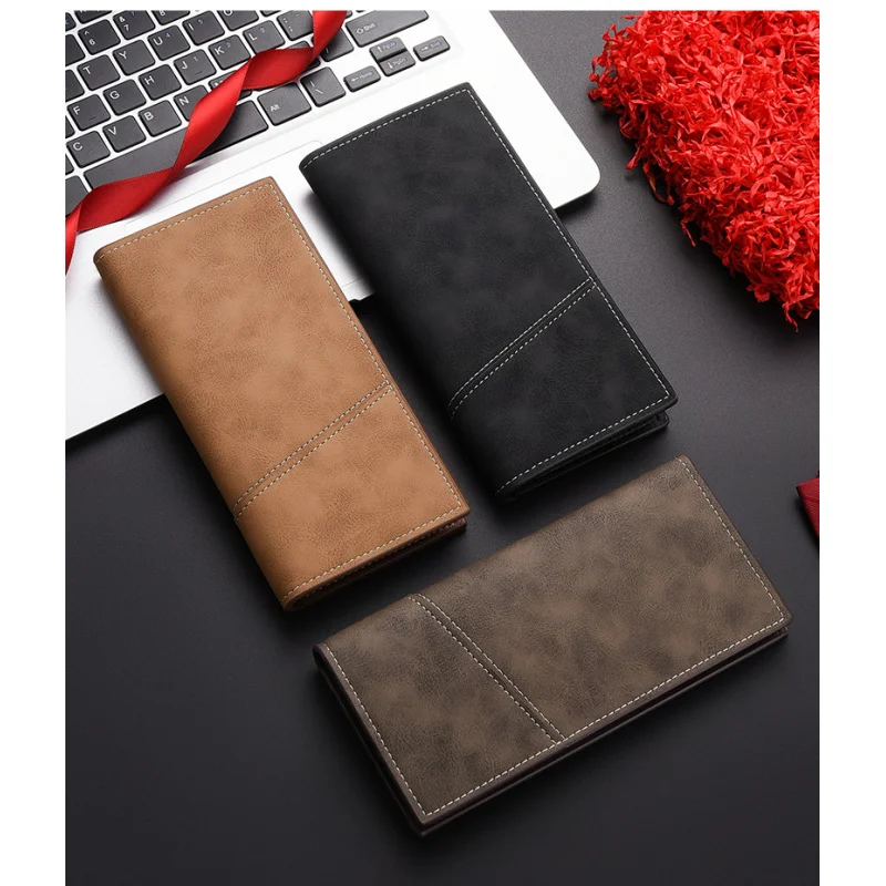 New Men's Long Wallet Retro Ultra-thin Multi-card Zipper Purse Youth Clutch Soft Leather Moneybag