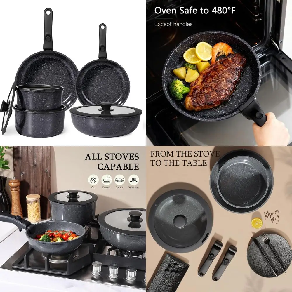 

11-Piece Nonstick Detachable Handle Cookware Set, Healthy Induction Pots and Pans, Oven and Dishwasher Safe