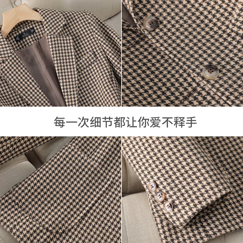 เสื้อเบลเซอร์แขนยาวลายสก๊อตสำหรับผู้หญิงใส่ในสำนักงานเสื้อเบลเซอร์เข้ารูปกระดุมเดี่ยวของผู้หญิงวันหยุดฤดูหนาวฤดูใบไม้ร่วง