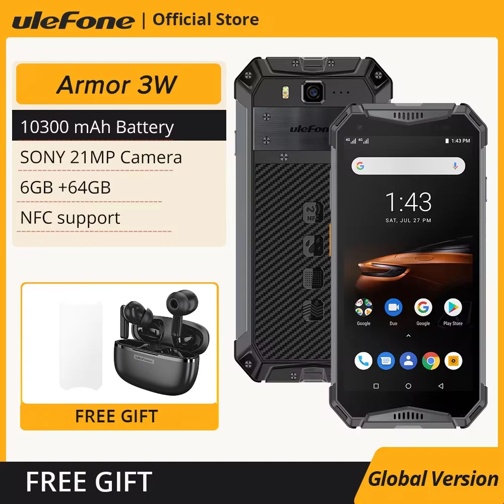 Ulefone Armor 3W Waterproof Android 9.0 Helio P70 6G+64G NFC Global Version 4G-LT