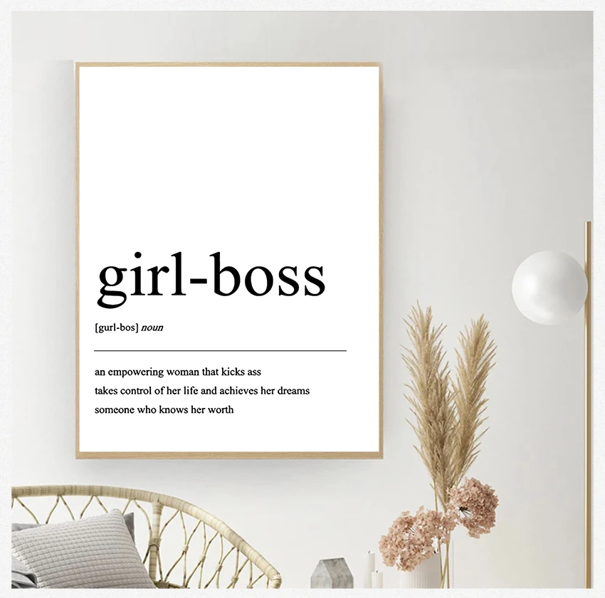 Girl-boss Quotes Painting Black White Wall Pictures Home Woman Room Decor Coco Fashion Definition Wall Art Canvas Posters Prints