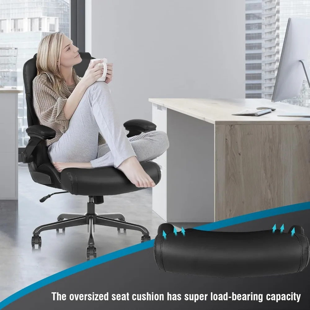 

Executive Ergonomic Office Chair - Big and Tall Office Chair for Heavy People, PU Leather, Lumbar Support, Flip-up Armrest.