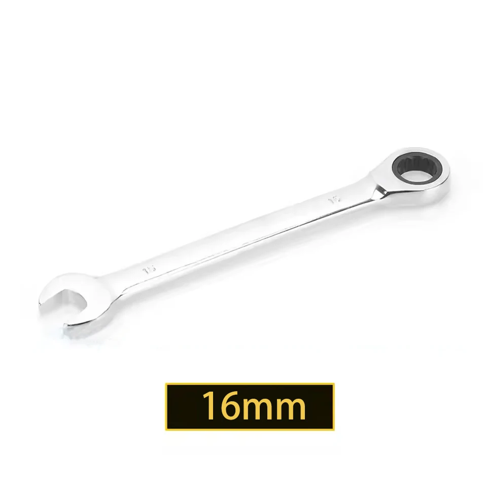 16mm Dull Polished Combination Wrench Fixed Head Ratchet 72T Open End High Torque Spanner Repair Hand Tool Chrome Vanadium Steel