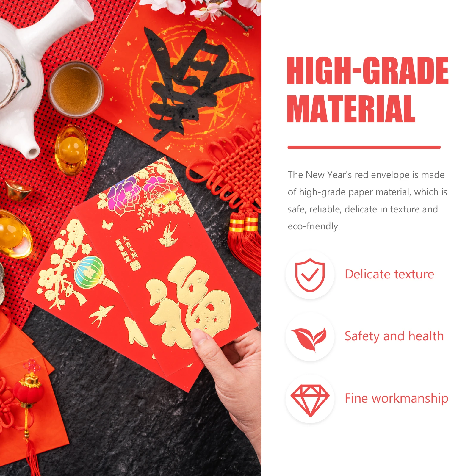 

30pcs Red Envelopes Long Bag Gifts Traditional Pocket Bright Colors Festive New Year Decorative Paper Eco Friendly