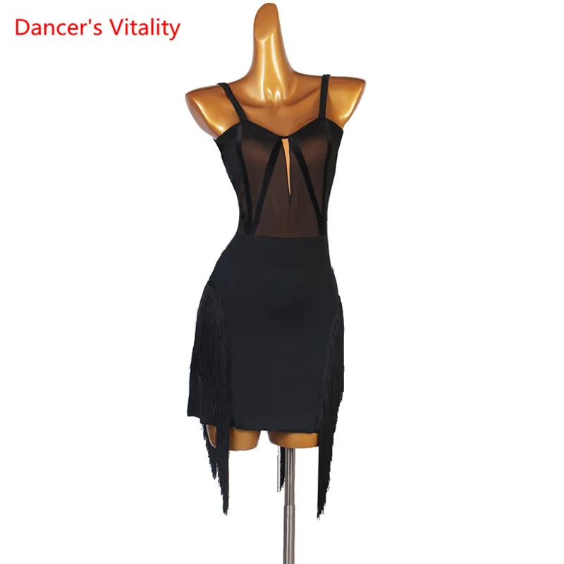 

Latin Dance Female Child Temperament Tassel Dress Practice Clothes Adult Sling Backless Skirt Rumba Dancing Performance Clothing