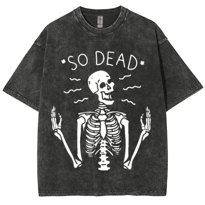 Summer 2024 Skull Frame Print Women's T-Shirt Oversized Loose Wash Oversized Loose Short Sleeves Summer 2024 Basic Tee