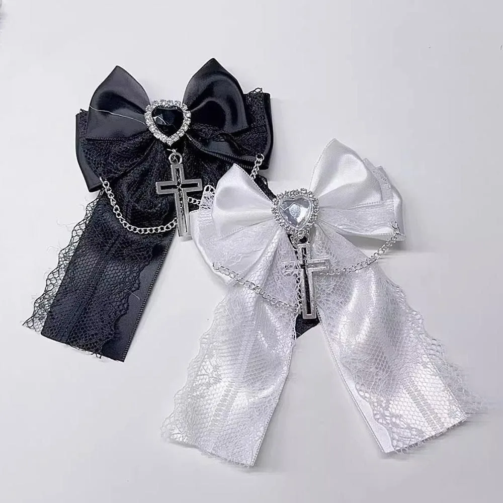 Cute Bow Cross Pendant Gothic Hair Clip Exquisite Lace Design Bag Charm Lolita Hair Accessories Japanese Style Y2K Hair Clip