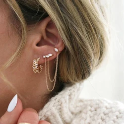 TIANDE Gold Color Double Chain Drop Earrings for Women Boho Fine Zircon Piercing Stud Earrings Fashion Party Jewelry Wholesale