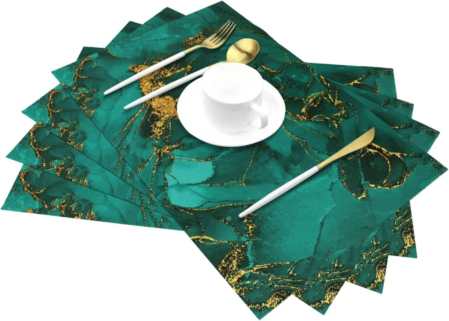 Turquoise Marble Decorative Placemats Set Of 4, Emerald Dark Green Table Mats For Kitchen Holiday Party Modern Farmhouse Home De