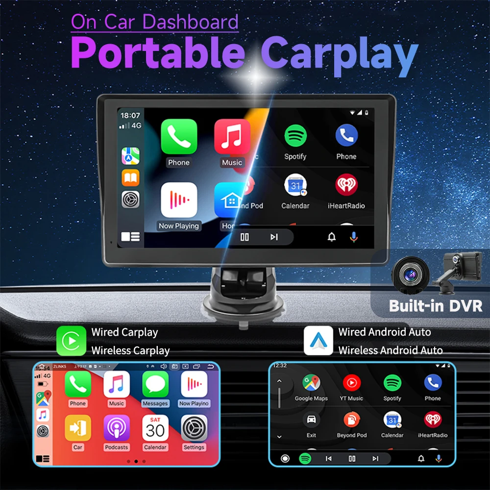 

7inch Apple Carplay Android Auto Car Radio with DVR MP5 Multimedia Player Portable Touch Screen Video Stereo Autoradio Head Unit