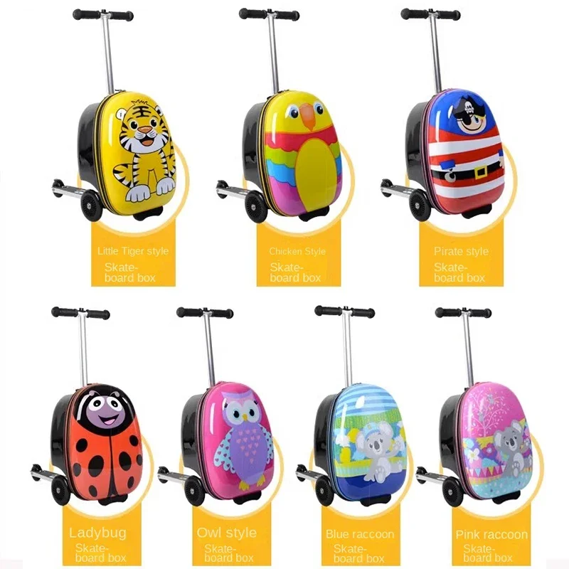 Bambini Skateboard bagagli zainetto borse da viaggio valigia Trolley pieghevole valigie per bambini Cartoon Skating Ride Scooter