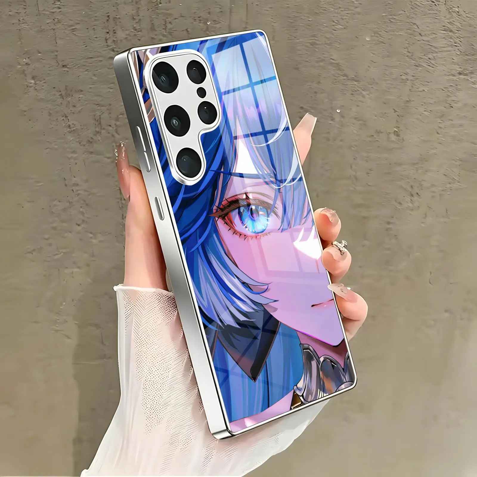 Phone Case For Samsung S26 S25 S24 S23 S22 S21 Plus Ultra Note20 Electroplated glass Phone Case Wuthering Waves IUNO view 3