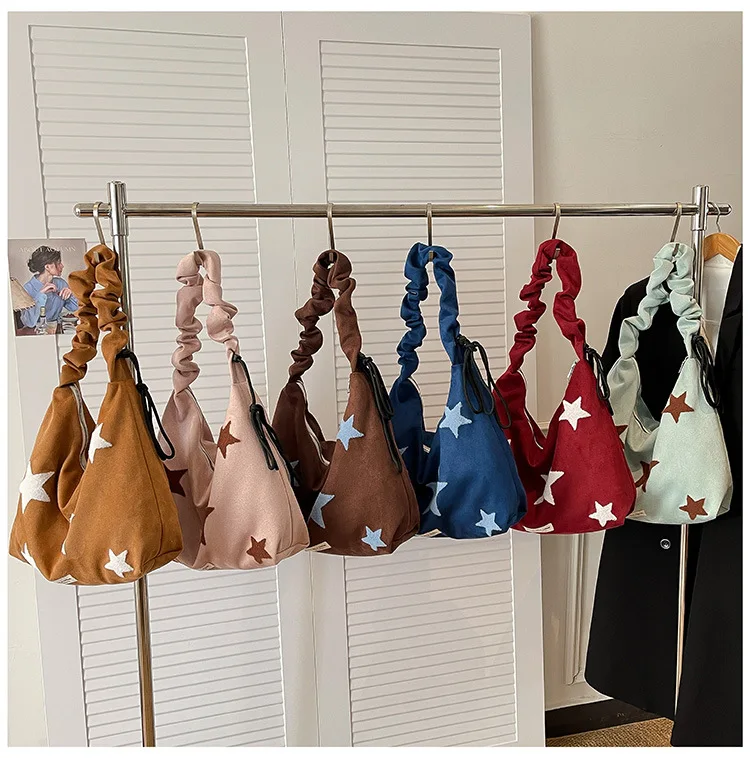 

Вельветовая сумка-тоут в стиле ретро с простым дизайном в виде пятиконечной звезды, женская сумка через плечо для повседневного использования, сумка для ношения под мышкой.