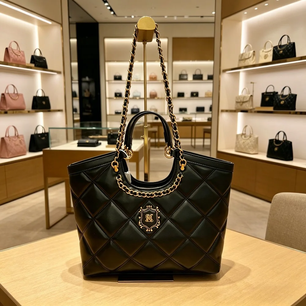 

New 2026 Quilted Long Strap Tote Bag for Women Two Way Large Capacity Shoulder Bag Crossbody Bag