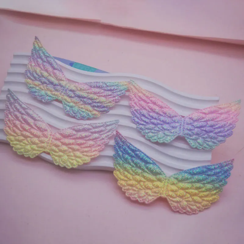 20Pcs Glitter Shiny Gradient Big Angel Wings Padded Appliques For Hair Clip Clothing Shoes Hats Decorative Accessories Patches