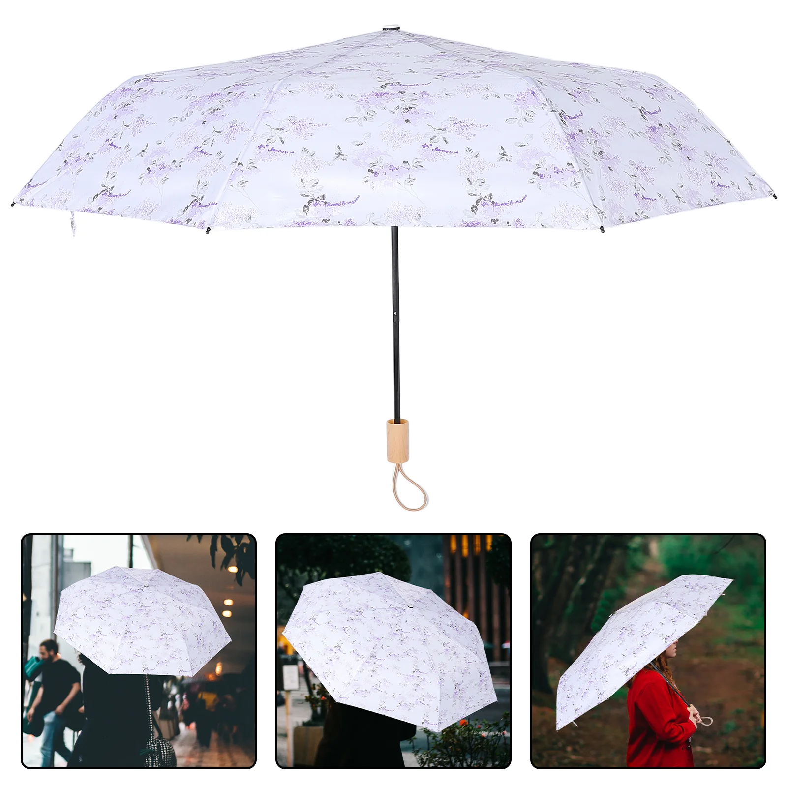 Umbrella Rain Umbrellas Wind Proof for Backpacking Portable Folding Travel Foldable Wooden Small