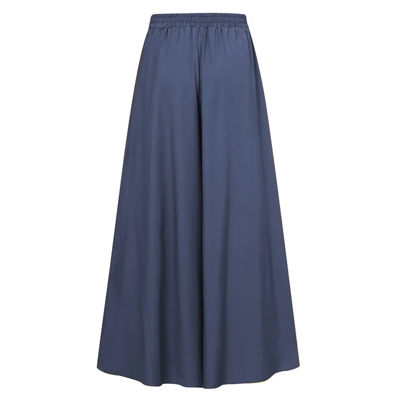 Spring And Summer Women's Plus Size Wide Leg Pants Ice Silk Fold Retro Minimalist Mid Rise Elastic Drape Straight Leg Trousers