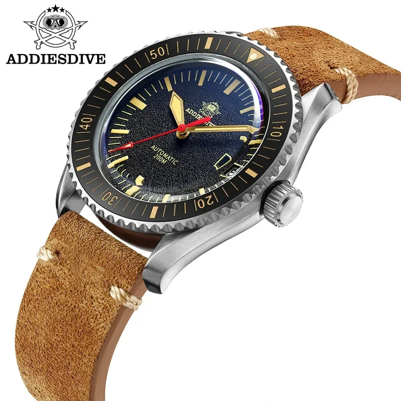 ADDIESDIVE AD2105 Men Diver Automatic Watch Luxury 200m Waterproof Luminous Mechanical Wristwatch Business Leather Retro Watches