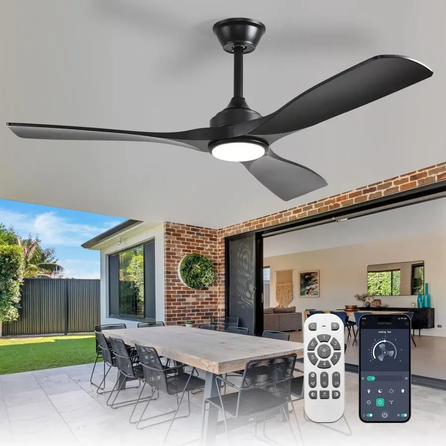 

52Inch Ceiling Fan with Light Black 3 Blade Outdoor Fans for Patios Dimmable Indoor Fan with Remote APP Control Ultra Quiet DC