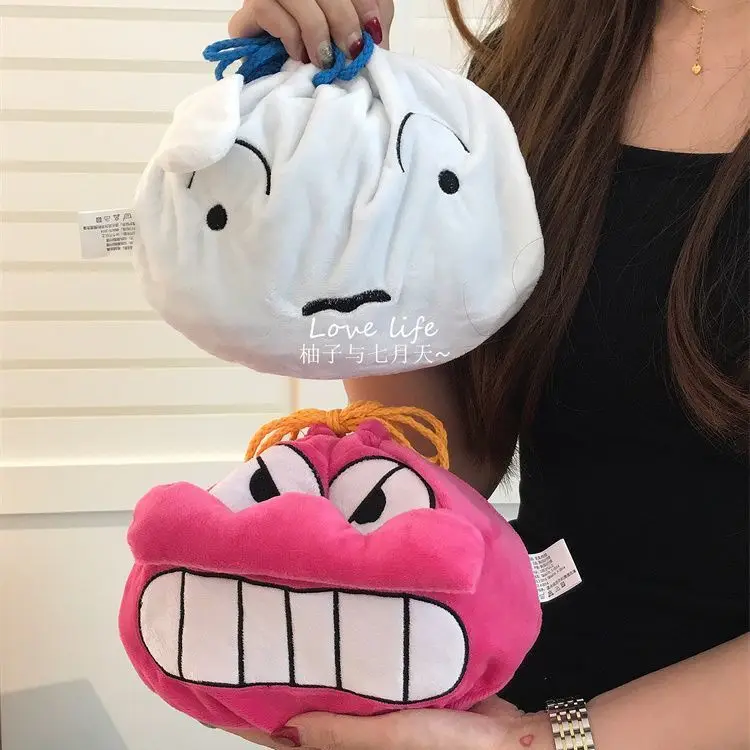 

Kawaii Crayon Shin Chan 3D Drawstring Pocket Hand-held Velvet Bag Wash Makeup Bag Thickened Portable Storage Bag Girls Gift Toys