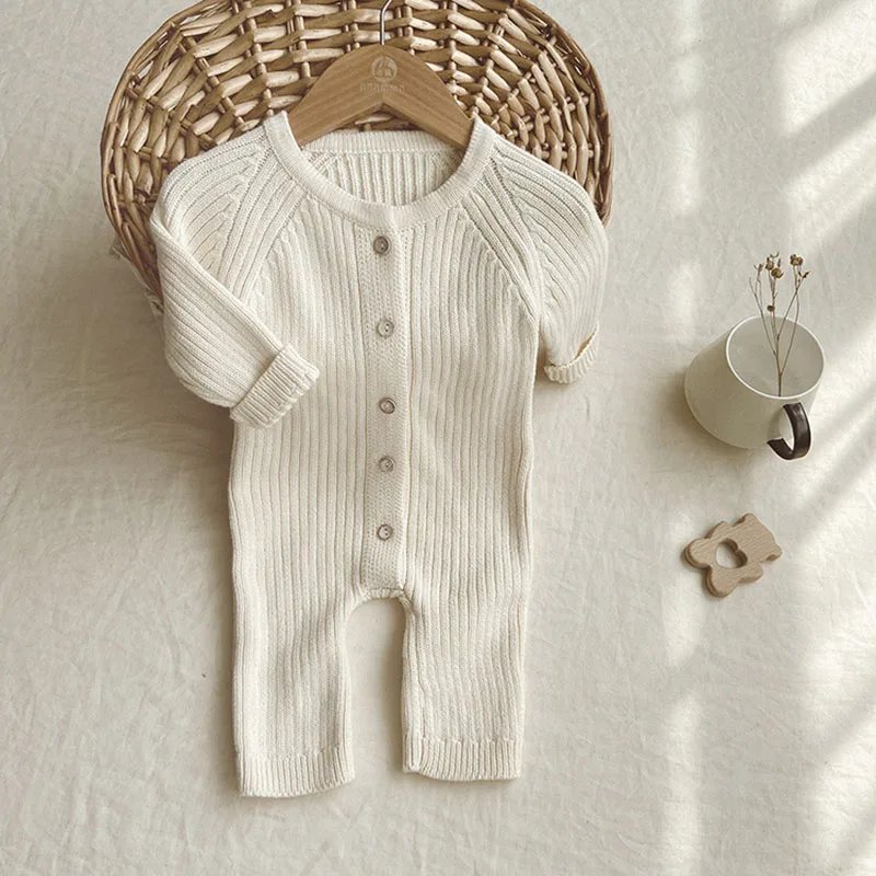 MILANCEL Baby Rompers Toddler Girls Knit Jumpsuits Solid Boys Romper Infant Clothes