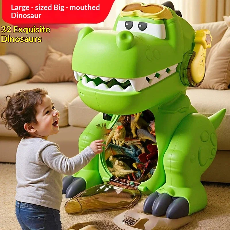 Little Actress Large Mouth Dinosaur Storage Toy Set 32 Pcs Simulation Dinosaur Model Playset For Indoor Home Play