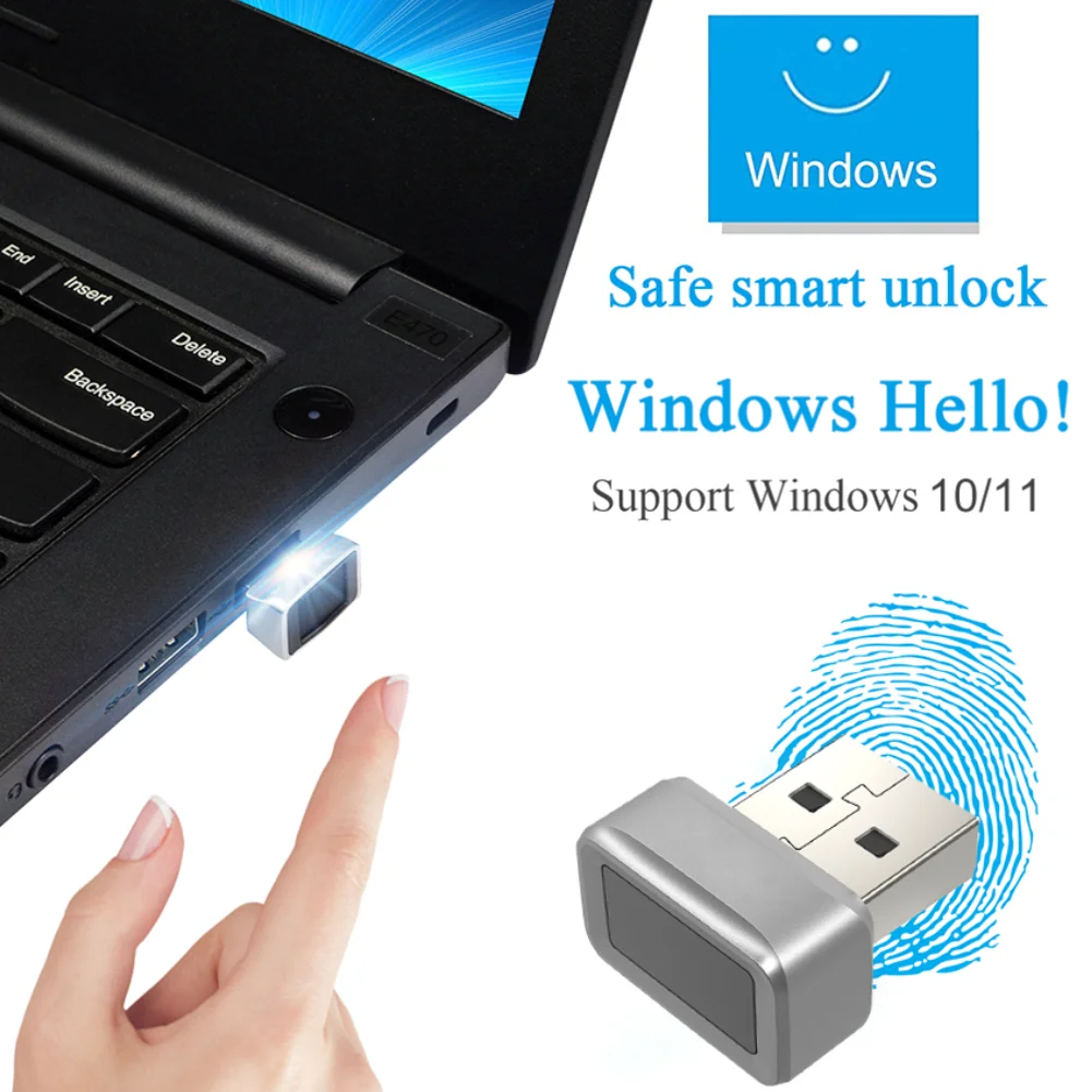Windows Hello Fingerprint Reader For Windows 10/11 Mini USB Security Key Biometric Scanner PC Fingerprint Sensor Module Password