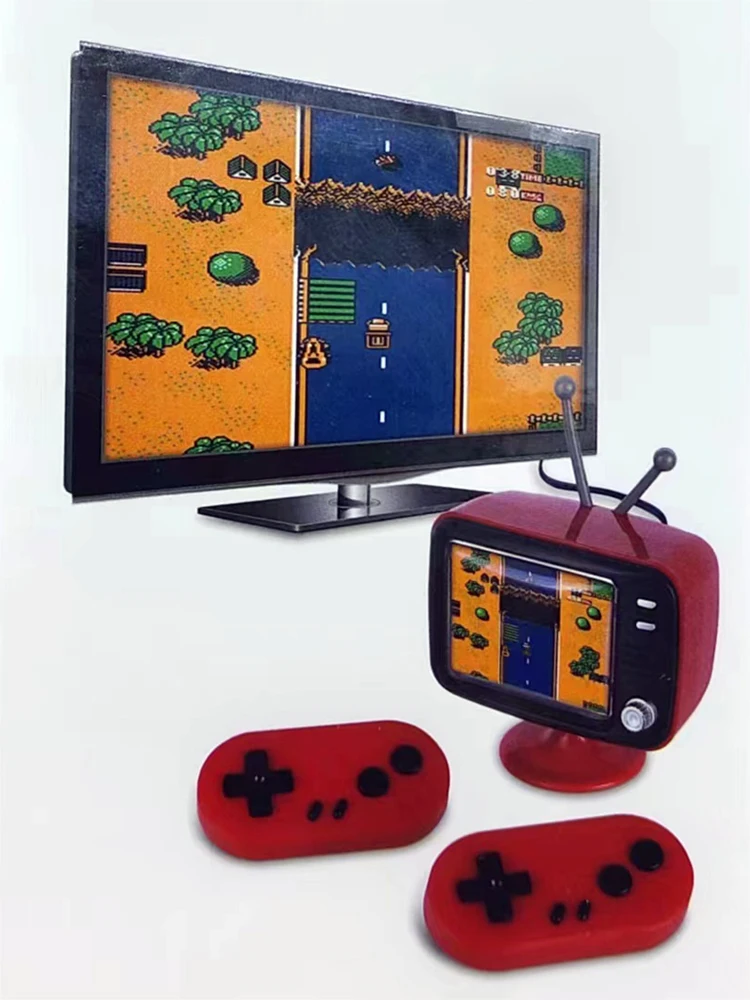 A two player game console with a retro mini TV design