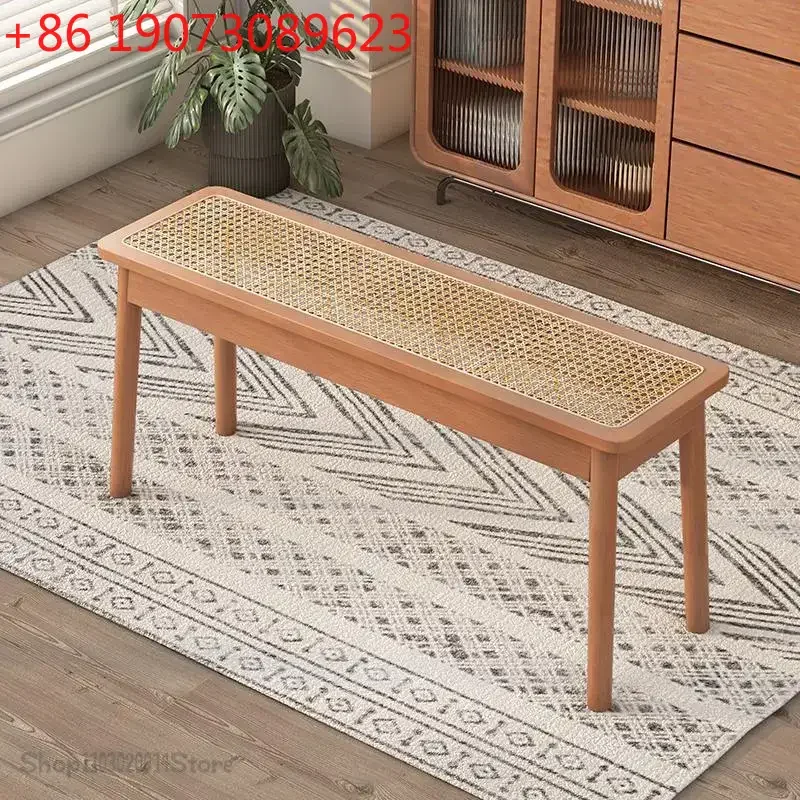 

Rattan Bench Long Chair Household Solid Wood Dining Chair Japanese Style