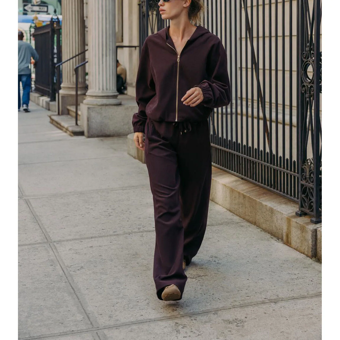 معطف Jaet فضفاض للطيار مع سحاب وغطاء محرك السيارة كاجوال بنطال ذو قصة أرجل واسعة وحزام للخريف طقم سراويل طويلة للنساء #3