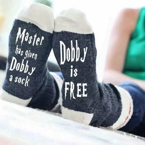 Dobby Is Free Fashion English Letter Socks Men\'s and Women\'s Cotton Sock Harris Mid-tube Winter Keep Warm Casual Socks Girl Gift