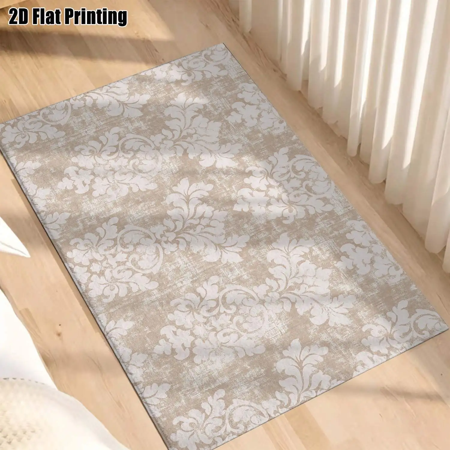 1Pc 2D Printed Beige Retro Floral European Vintage Geometric Striped Bohemian Carpet, Home Decor, Multi-Size, Machine Washable, Suitable for Entrance/Dining Room/Foyer/Bedroom/Living Room Mats