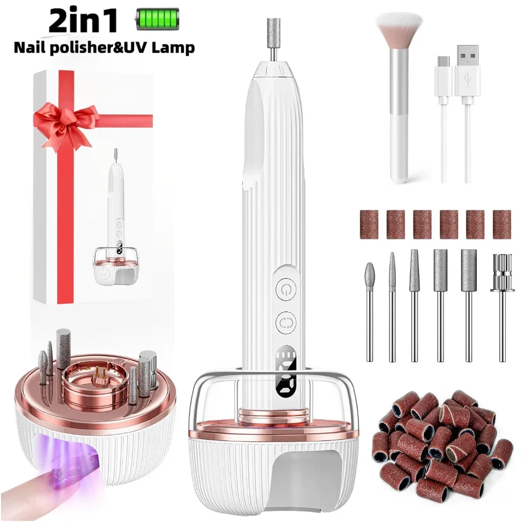 AiQUE الكهربائية طلاء الأظافر طحن آلة تلميع قابلة للشحن المهنية الحفر إزالة الجلد الميت الأشعة فوق البنفسجية مصباح صالون الأظافر