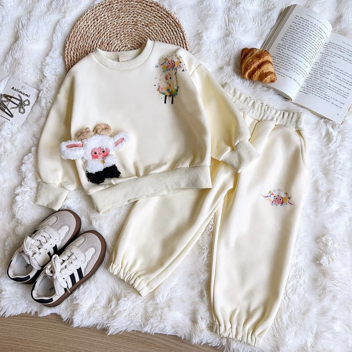 Two-piece Set for Girls Sheep Towel Embroidery Lamb Print Long Sleeve Hoodie + Long Pants Girls Clothes  Toddler Girl Clothes