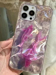 Illusory Color Pink Koi Fish Water Ripple Pattern Shockproof Protective Phone Cover Case For iPhone 16 15 14 13 12 11 Pro Max