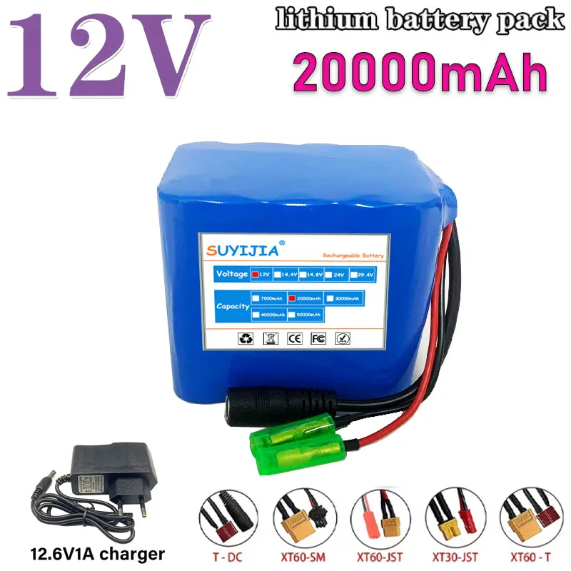 Batterie Lithium-Ion Rechargeable De Grande Capacité 3S4P,Chargeur18650, Prise DC 20000 MAhx5.5mm, 2.1 V, 1A, 12V, 20 Ah, 12.6