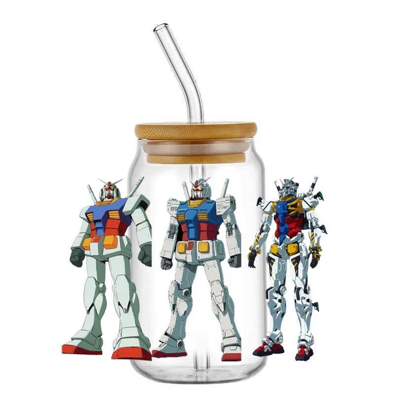 

Hot Sale Japanese animation Mobile Suit Gundam 3D Sticker Decals UV DTF For 16oz Libbey Glass Cup Mug DIY Easy To Operate