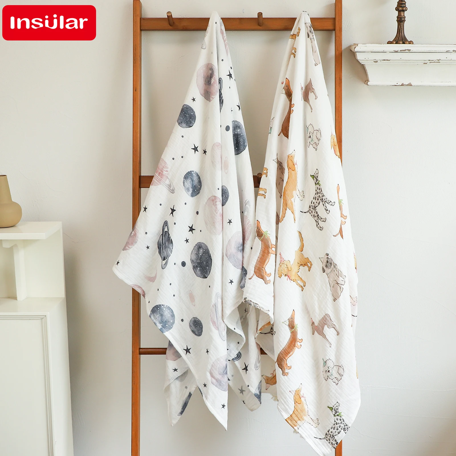 Infant Wrap Blanket Printed Baby Bath Towels Breathable Kids Bath Cover 4-layer Cotton Muslin Skin-friendly Cloths 120*120cm