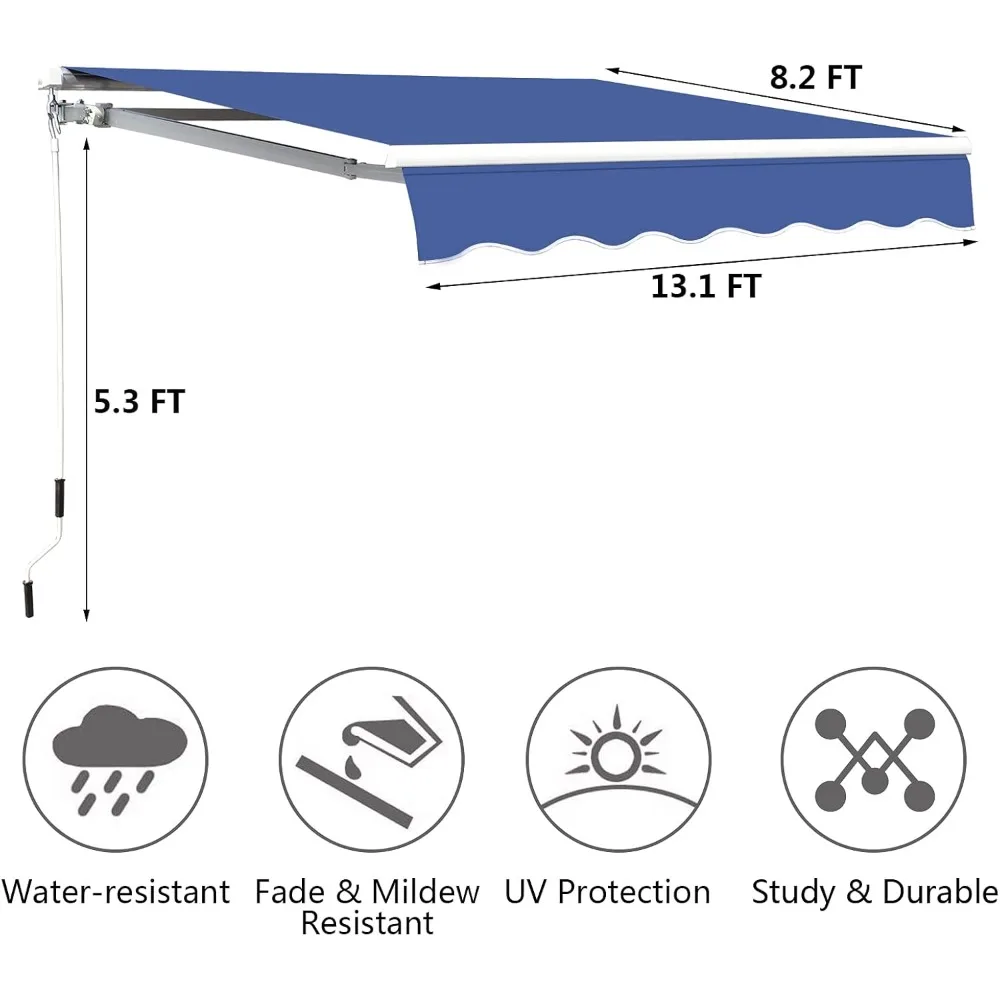 13.1'x8.2' Patio Awning Retractable Awning Cover Sunshade Shelter Outdoor Canopy with Crank Handle and Water-Resistant Polyester