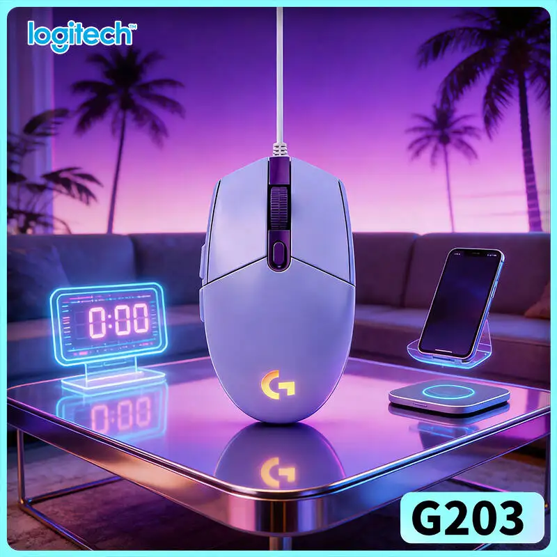 Logitech G203 Prodigy Wired Gaming Mouse 200-8000 DPI RGB Lighting 6 Buttons On-Board Memory 1ms Response Swift Trigger